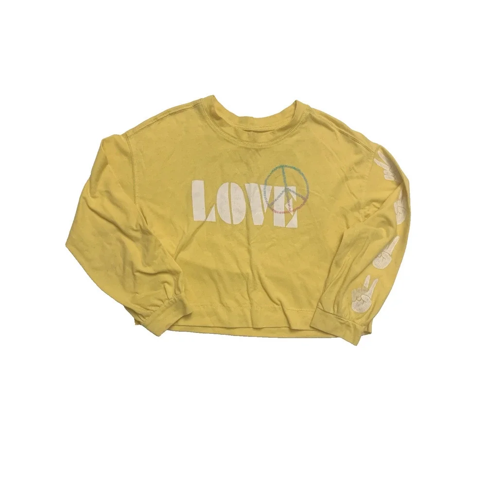 Girls Old Navy Size 8 M Yellow Love Peace Sign Long Sleeve Shirt